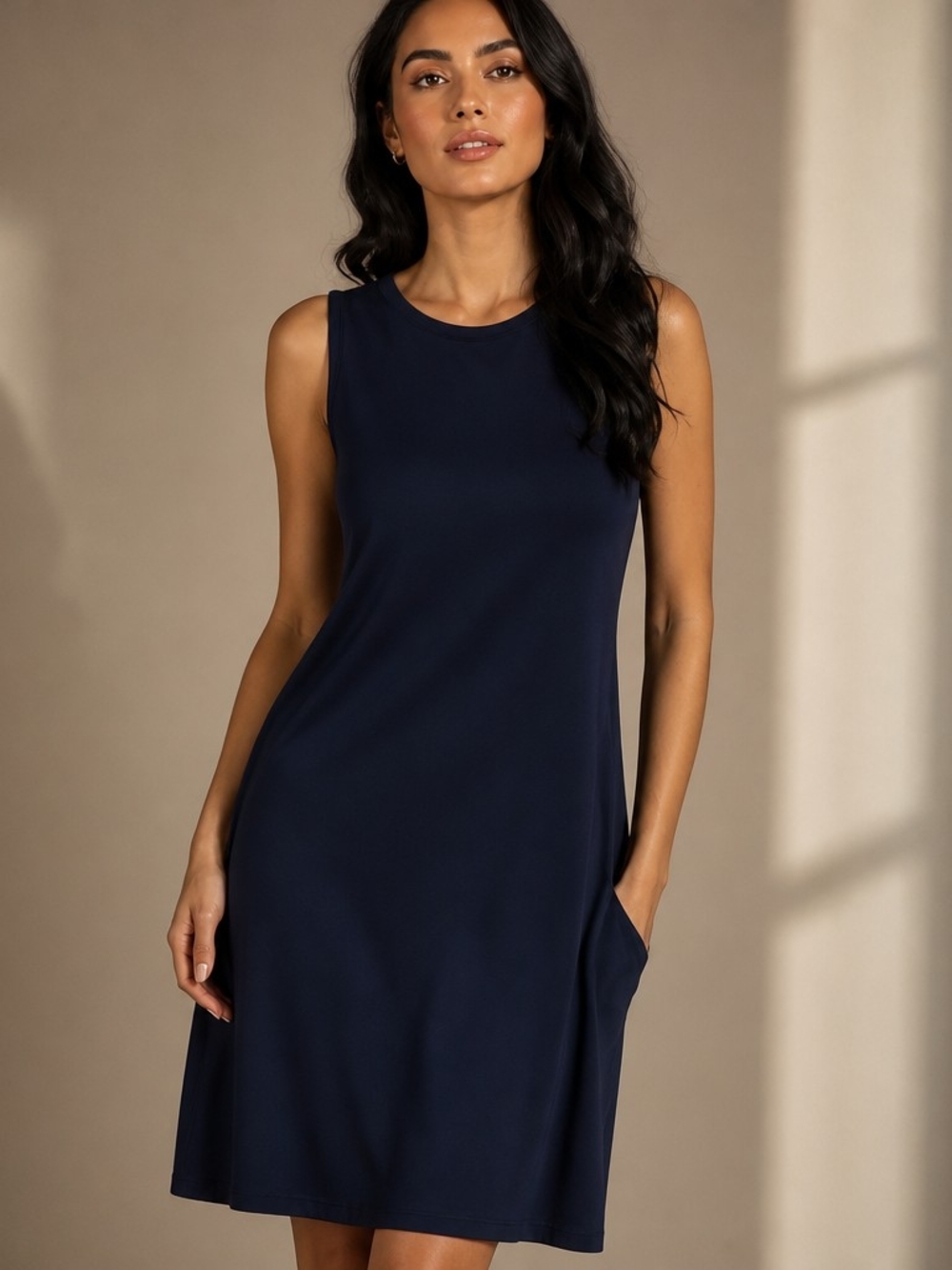 Time and Tru Navy Sleeveless A-Line Pocket Dress - Picture 3 of 4